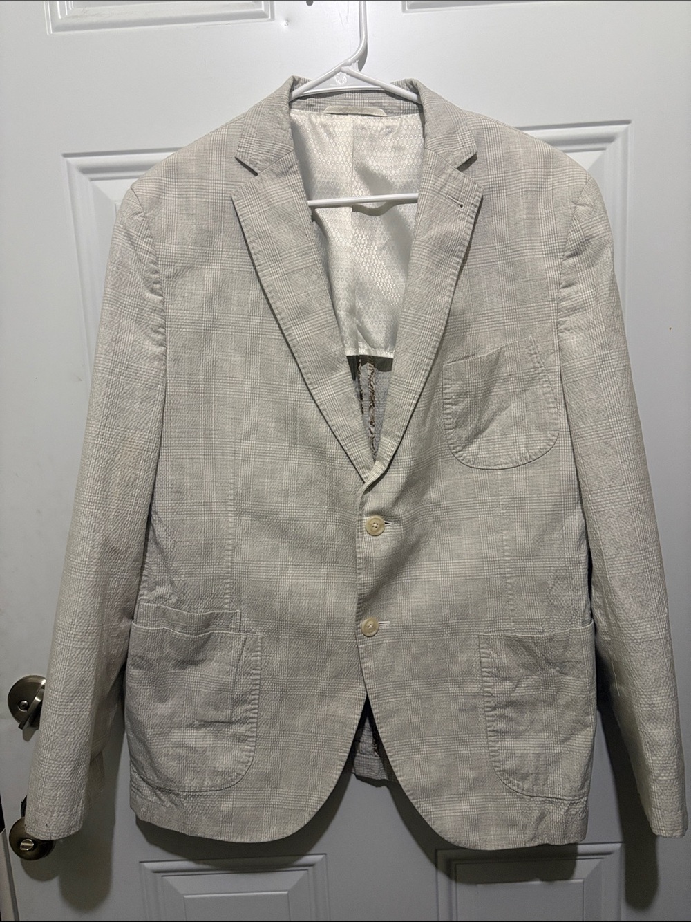 JKT NEW YORK Men's Light Beige Plaid Blazer - Classic Two-Button Jacket 44R